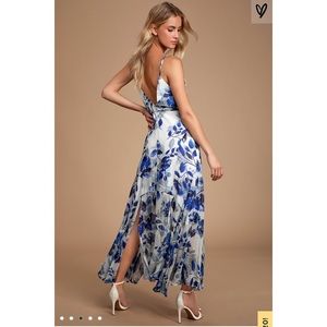 Carlotta Blue and White Floral Print Maxi Dress